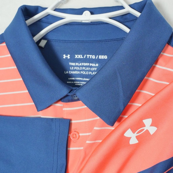Under Armour The Playoff Polo Men's 2XL XXL Blue Striped Loose Shirt Performance - Picture 1 of 8